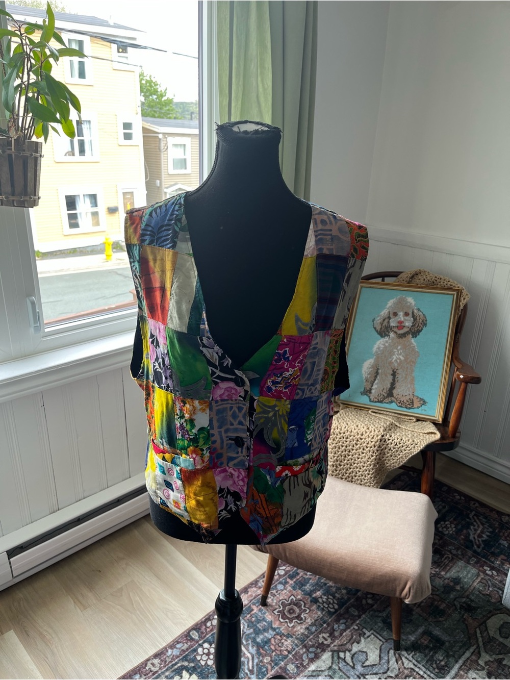 Women’s Vintage quilted Colorful Patchwork V-Neck Vest M/L